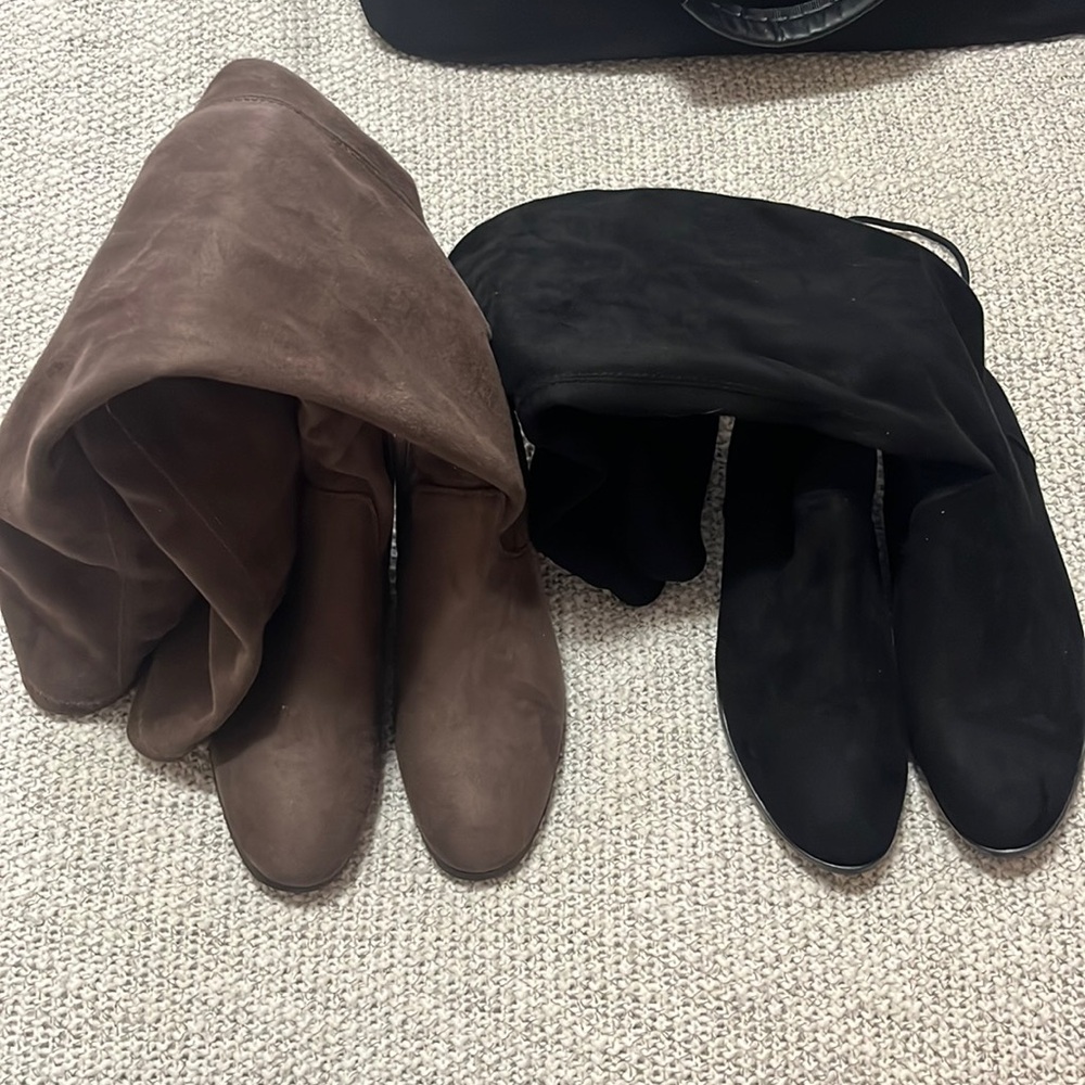 Set of 2 over knee booths black and grey/brown faux suede